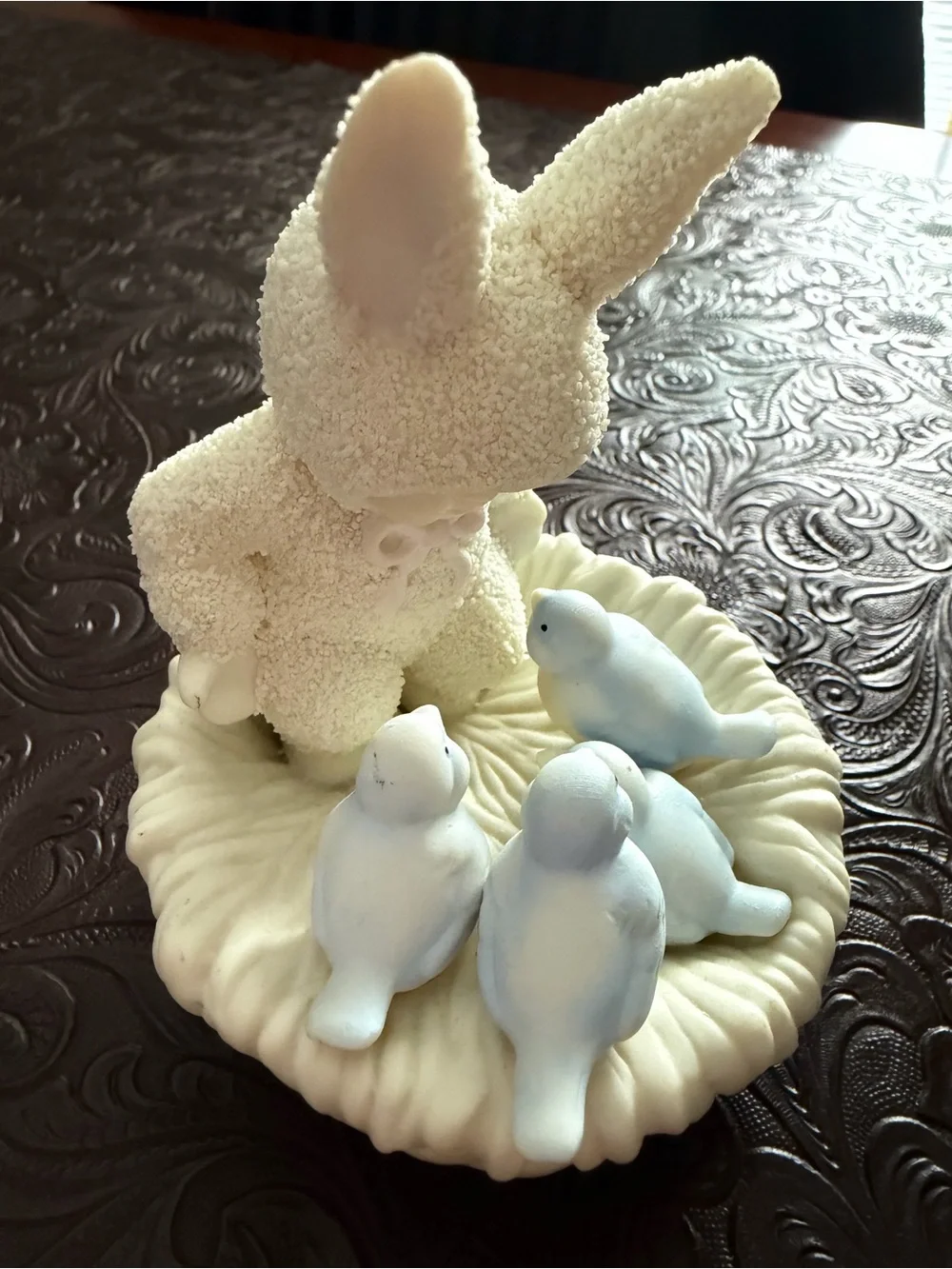 Dept 56, “Snuggling Snowbird”Bird Nest Figurine with Light Blue Birds